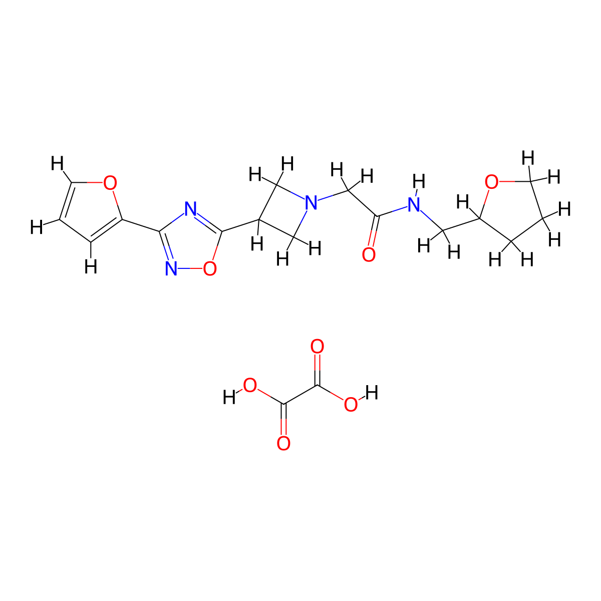 2-(3-(3-(furan-2-yl)-1,2,4-oxadiazol-5-yl)azetidin-1-yl)-N-((tetrahydrofuran-2-yl)methyl)acetamide oxalate molecular structure, CAS 1428363-38-5