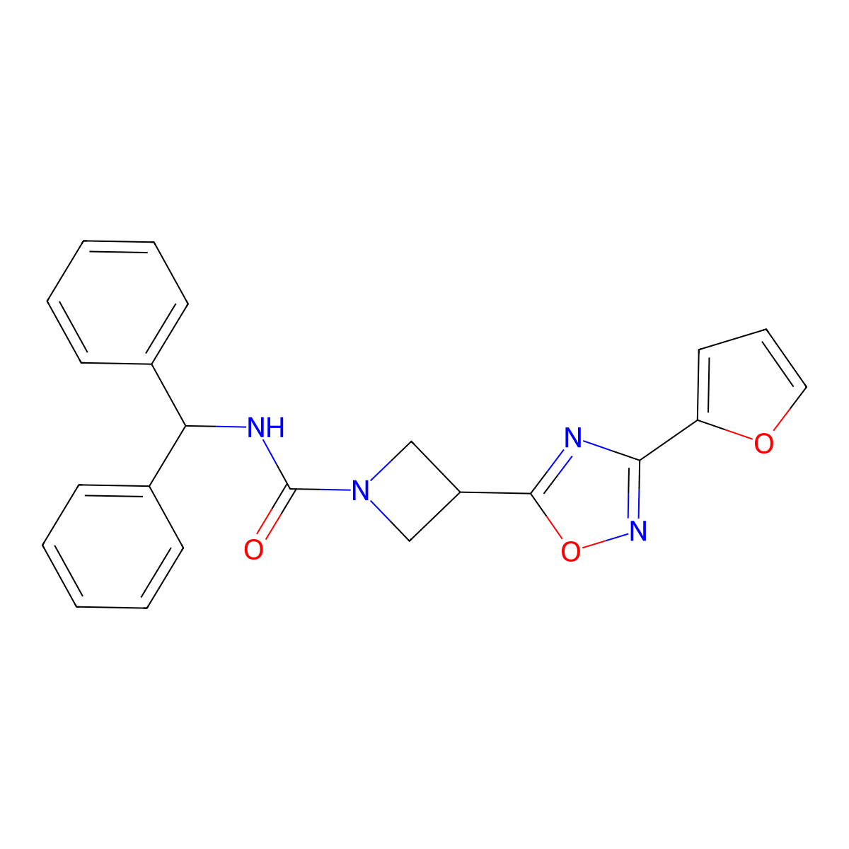 N-benzhydryl-3-(3-(furan-2-yl)-1,2,4-oxadiazol-5-yl)azetidine-1-carboxamide molecular structure, CAS 1428363-42-1
