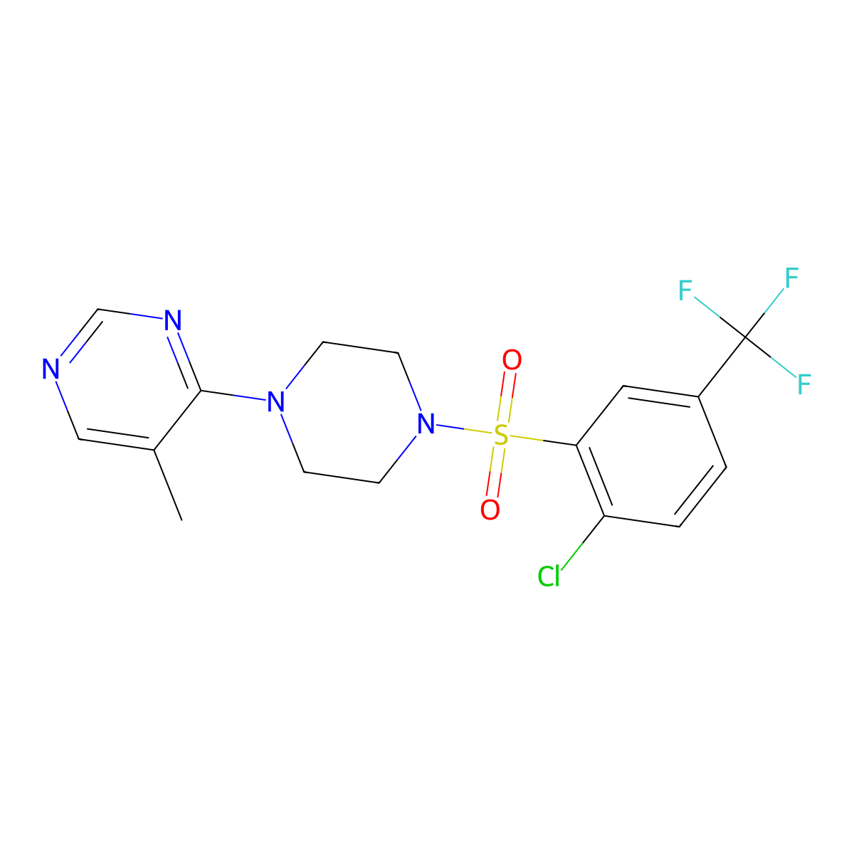 4-(4-((2-Chloro-5-(trifluoromethyl)phenyl)sulfonyl)piperazin-1-yl)-5-methylpyrimidine molecular structure, CAS 1428363-46-5