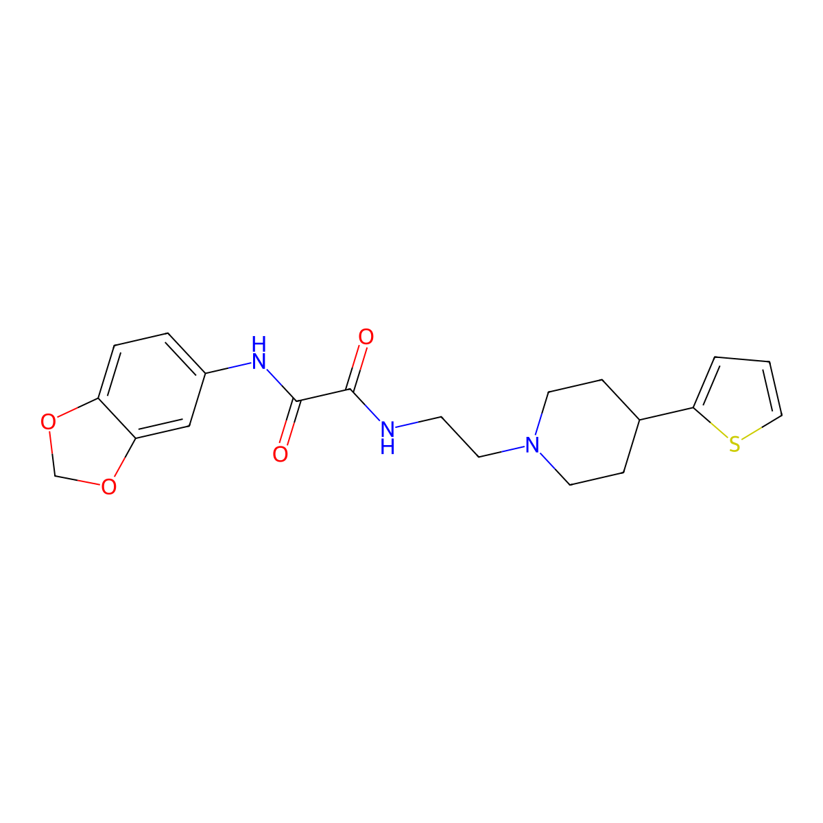 N1-(benzo[d][1,3]dioxol-5-yl)-N2-(2-(4-(thiophen-2-yl)piperidin-1-yl)ethyl)oxalamide molecular structure, CAS 1428363-48-7