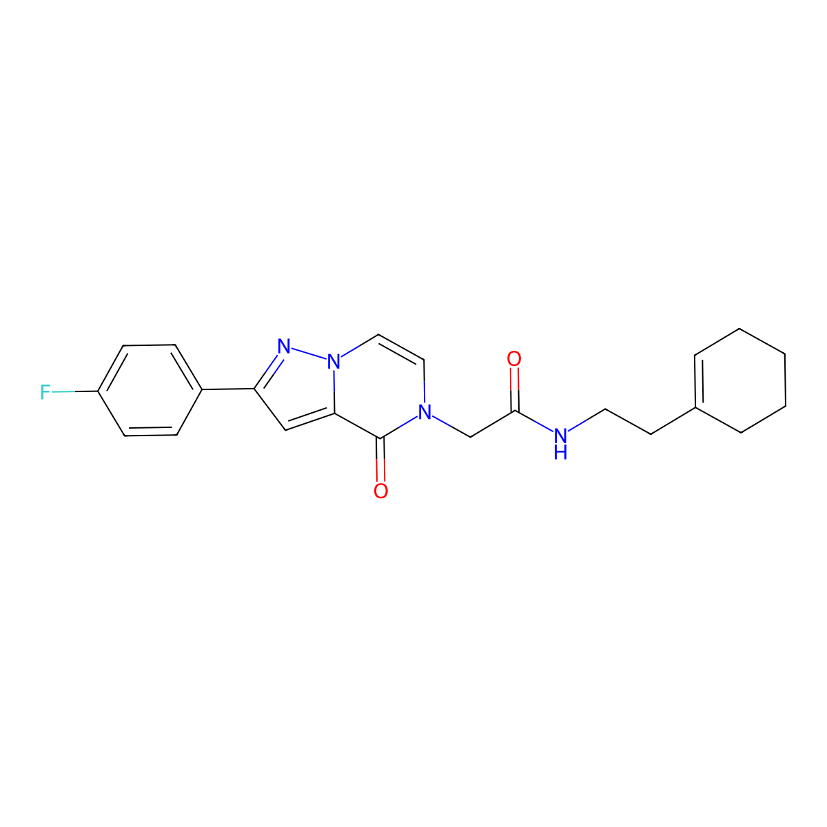 N-(2-(cyclohex-1-en-1-yl)ethyl)-2-(2-(4-fluorophenyl)-4-oxopyrazolo[1,5-a]pyrazin-5(4H)-yl)acetamide molecular structure, CAS 1428363-49-8