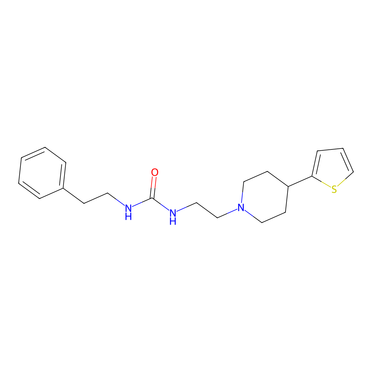 1-Phenethyl-3-(2-(4-(thiophen-2-yl)piperidin-1-yl)ethyl)urea molecular structure, CAS 1428363-55-6