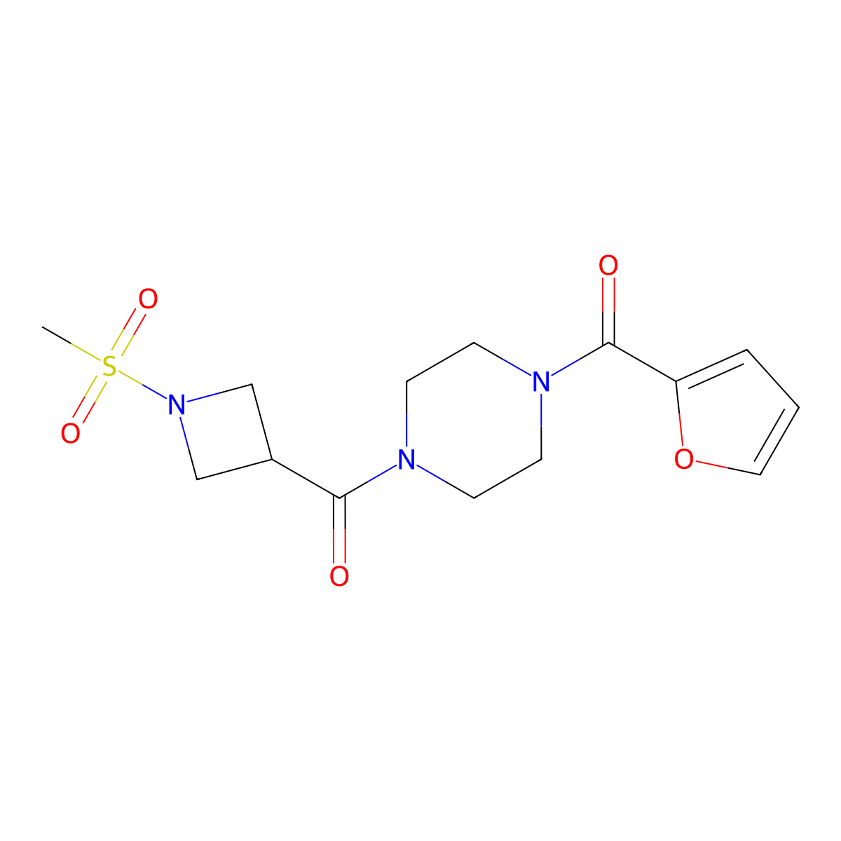 (4-(Furan-2-carbonyl)piperazin-1-yl)(1-(methylsulfonyl)azetidin-3-yl)methanone molecular structure, CAS 1428363-56-7