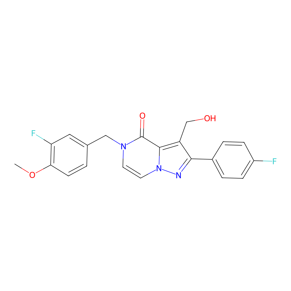 5-(3-fluoro-4-methoxybenzyl)-2-(4-fluorophenyl)-3-(hydroxymethyl)pyrazolo[1,5-a]pyrazin-4(5H)-one molecular structure, CAS 1428363-57-8