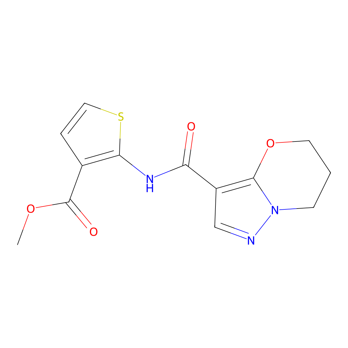 methyl 2-(6,7-dihydro-5H-pyrazolo[5,1-b][1,3]oxazine-3-carboxamido)thiophene-3-carboxylate molecular structure, CAS 1428363-58-9