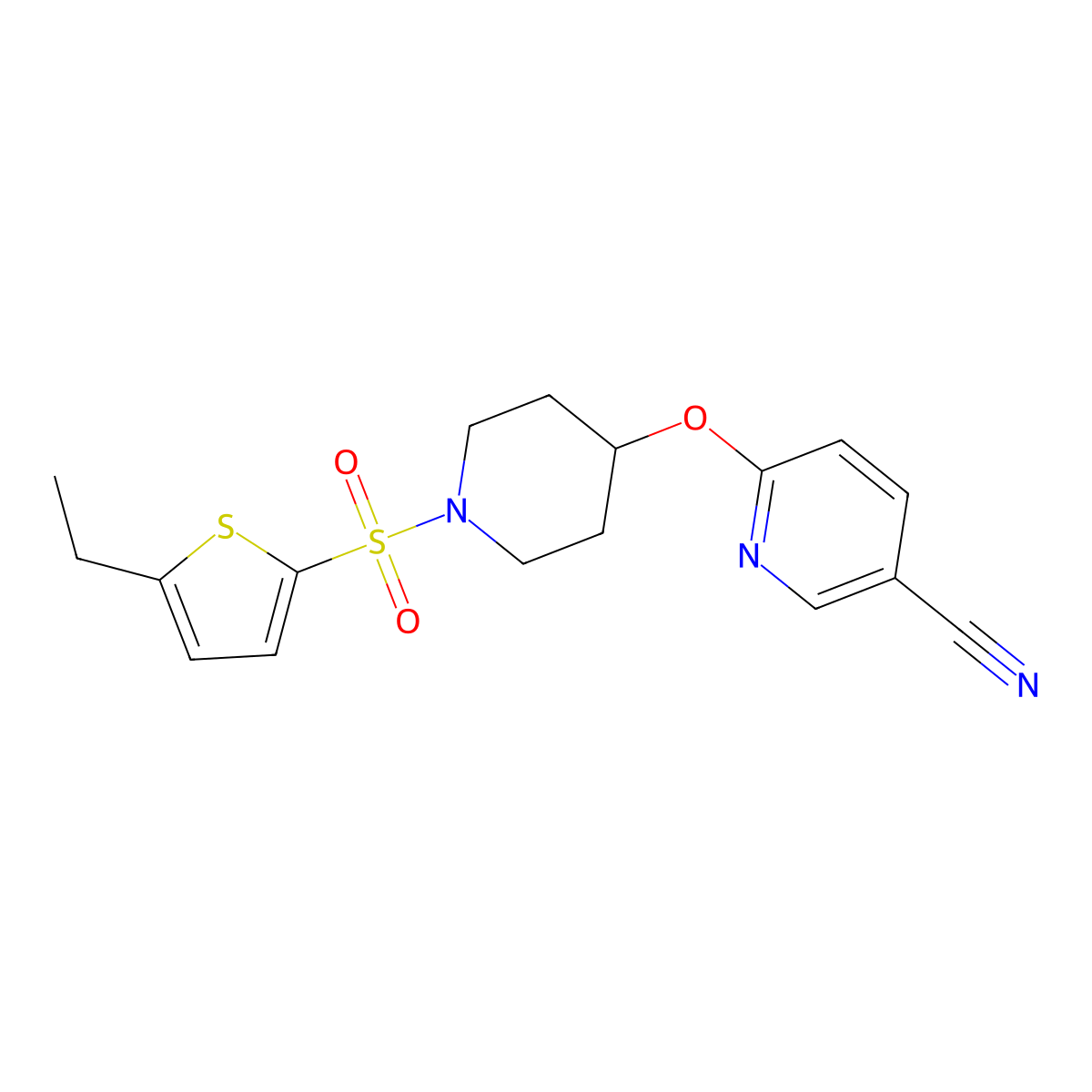6-((1-((5-Ethylthiophen-2-yl)sulfonyl)piperidin-4-yl)oxy)nicotinonitrile molecular structure, CAS 1428363-69-2