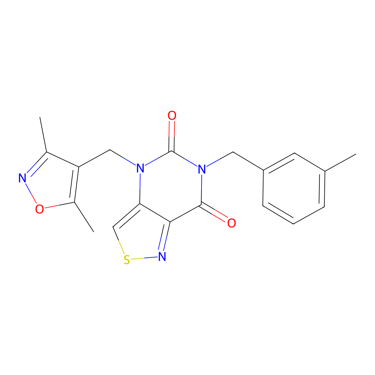 4-((3,5-dimethylisoxazol-4-yl)methyl)-6-(3-methylbenzyl)isothiazolo[4,3-d]pyrimidine-5,7(4H,6H)-dione molecular structure, CAS 1428363-76-1