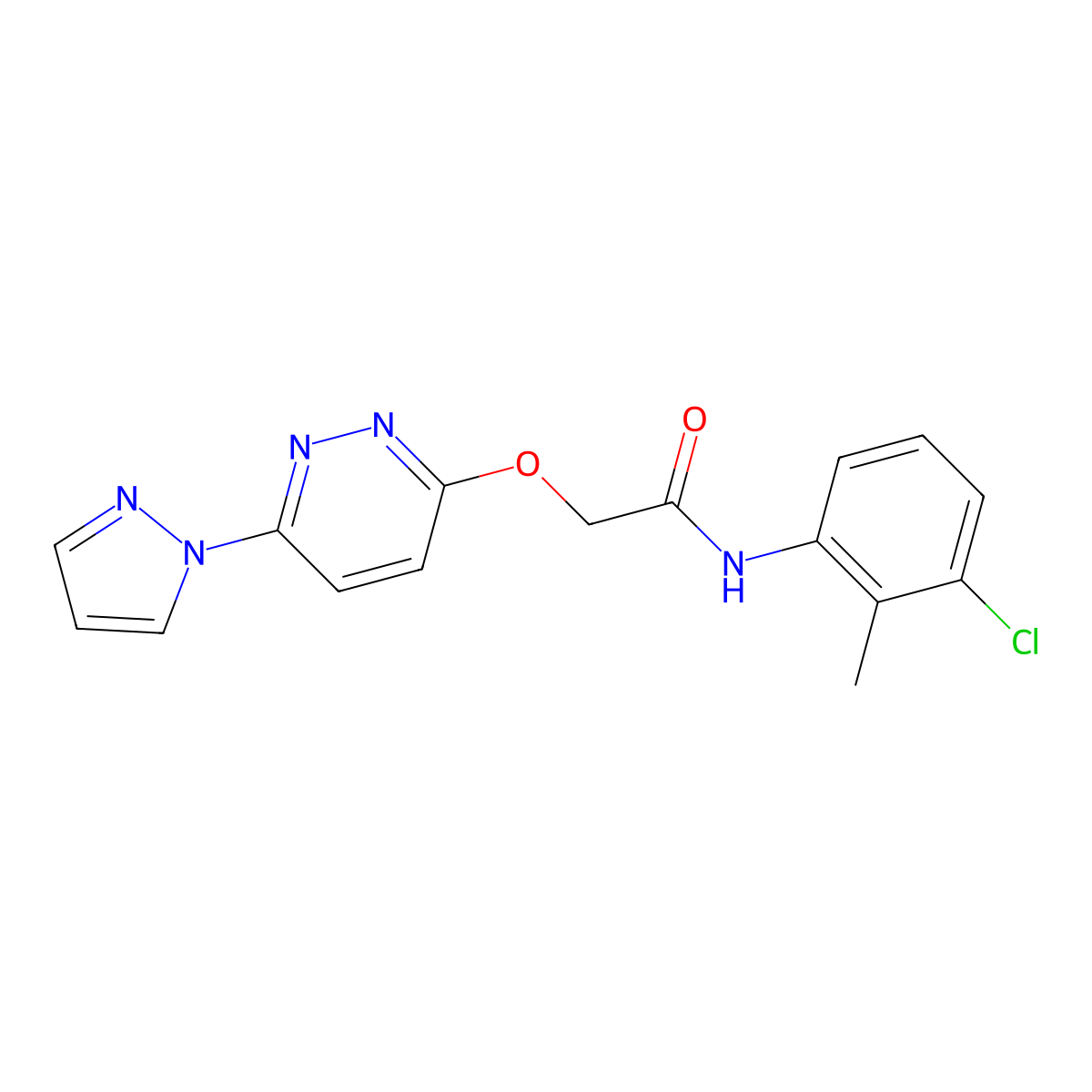 2-((6-(1H-pyrazol-1-yl)pyridazin-3-yl)oxy)-N-(3-chloro-2-methylphenyl)acetamide molecular structure, CAS 1428363-77-2