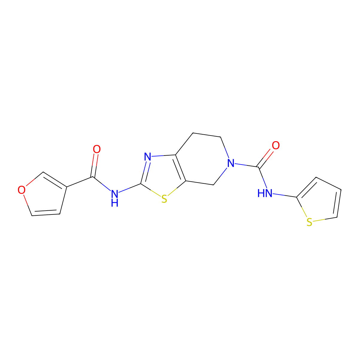 2-(furan-3-carboxamido)-N-(thiophen-2-yl)-6,7-dihydrothiazolo[5,4-c]pyridine-5(4H)-carboxamide molecular structure, CAS 1428363-84-1