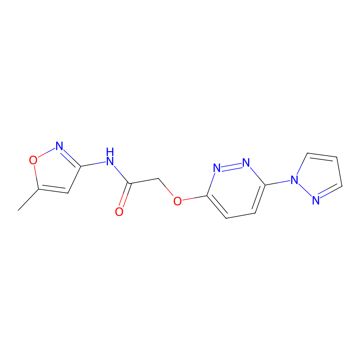 2-((6-(1H-pyrazol-1-yl)pyridazin-3-yl)oxy)-N-(5-methylisoxazol-3-yl)acetamide molecular structure, CAS 1428363-85-2