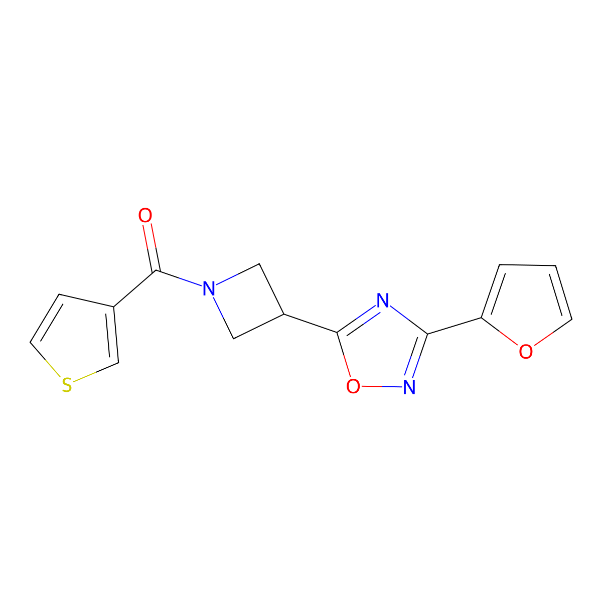 (3-(3-(Furan-2-yl)-1,2,4-oxadiazol-5-yl)azetidin-1-yl)(thiophen-3-yl)methanone molecular structure, CAS 1428363-88-5