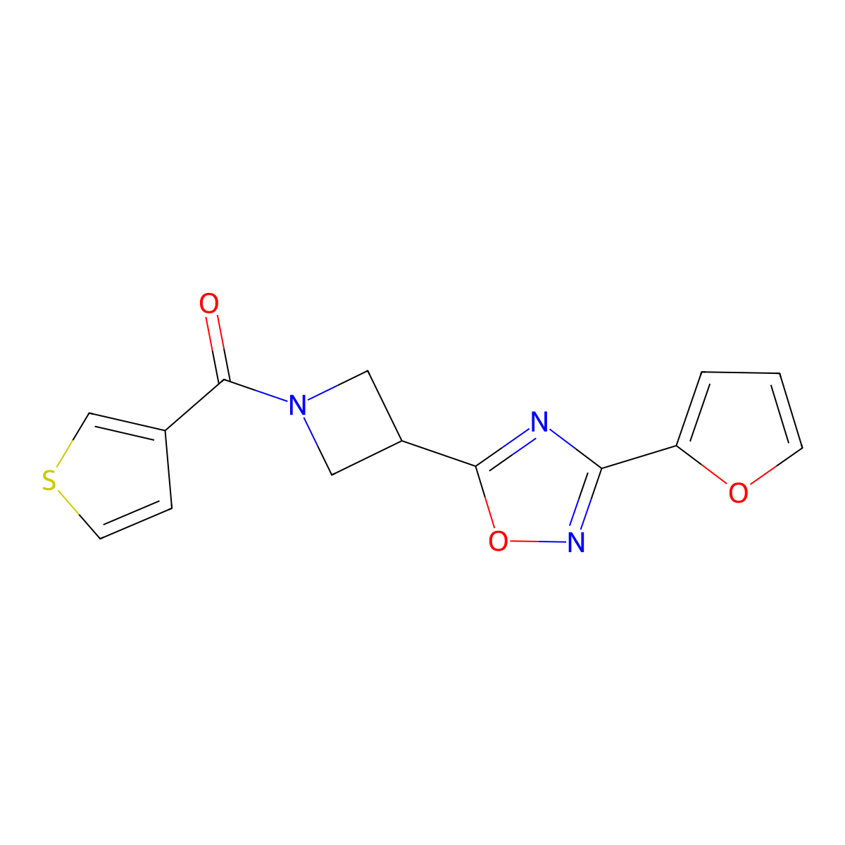(3-(3-(Furan-2-yl)-1,2,4-oxadiazol-5-yl)azetidin-1-yl)(thiophen-3-yl)methanone molecular structure, CAS 1428363-88-5