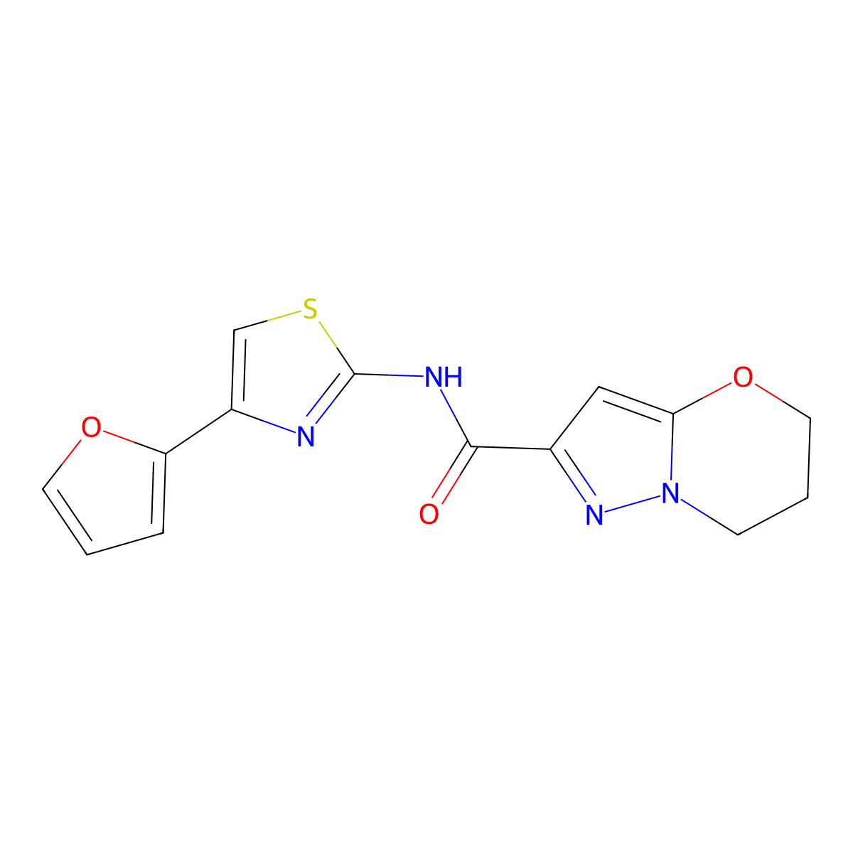 N-(4-(furan-2-yl)thiazol-2-yl)-6,7-dihydro-5H-pyrazolo[5,1-b][1,3]oxazine-2-carboxamide molecular structure, CAS 1428363-98-7