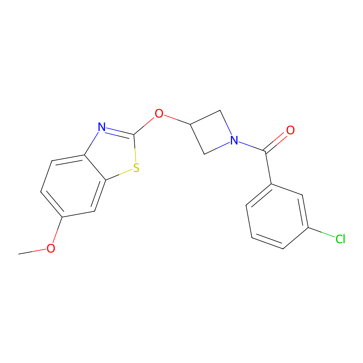 (3-Chlorophenyl)(3-((6-methoxybenzo[d]thiazol-2-yl)oxy)azetidin-1-yl)methanone molecular structure, CAS 1428363-99-8