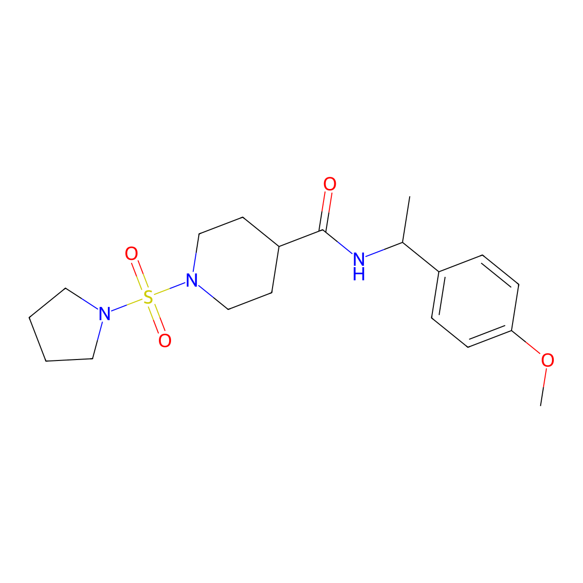 N-(1-(4-methoxyphenyl)ethyl)-1-(pyrrolidin-1-ylsulfonyl)piperidine-4-carboxamide molecular structure, CAS 1428364-05-9