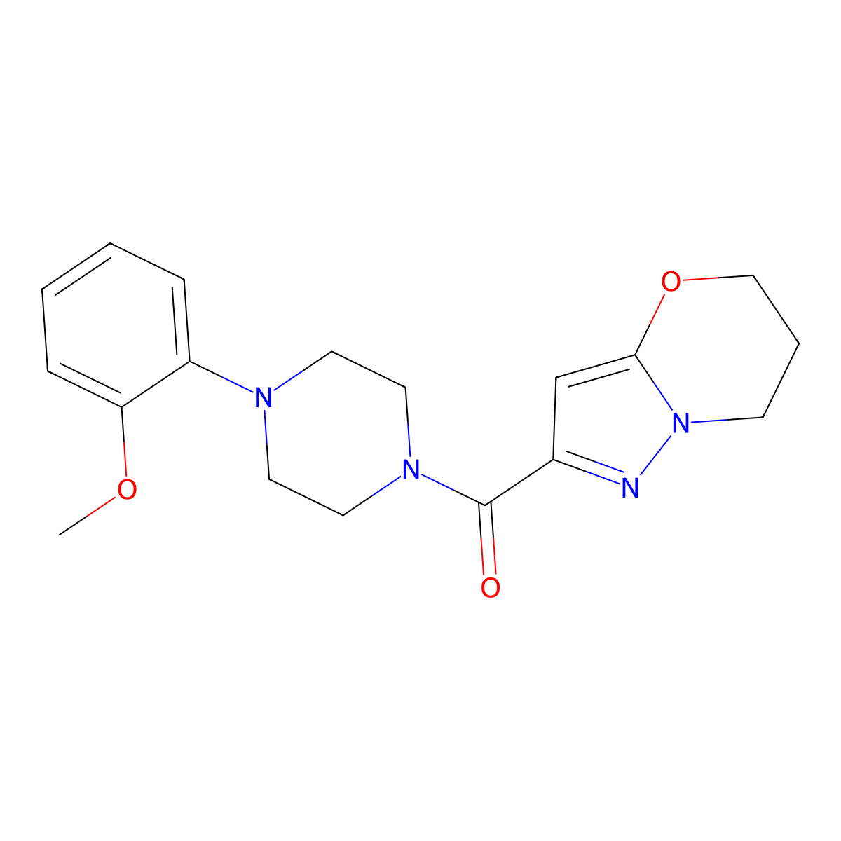(6,7-dihydro-5H-pyrazolo[5,1-b][1,3]oxazin-2-yl)(4-(2-methoxyphenyl)piperazin-1-yl)methanone molecular structure, CAS 1428364-06-0