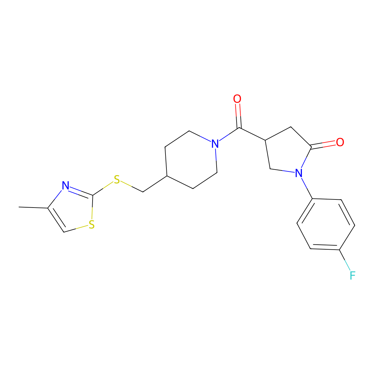 1-(4-Fluorophenyl)-4-(4-(((4-methylthiazol-2-yl)thio)methyl)piperidine-1-carbonyl)pyrrolidin-2-one molecular structure, CAS 1428364-07-1