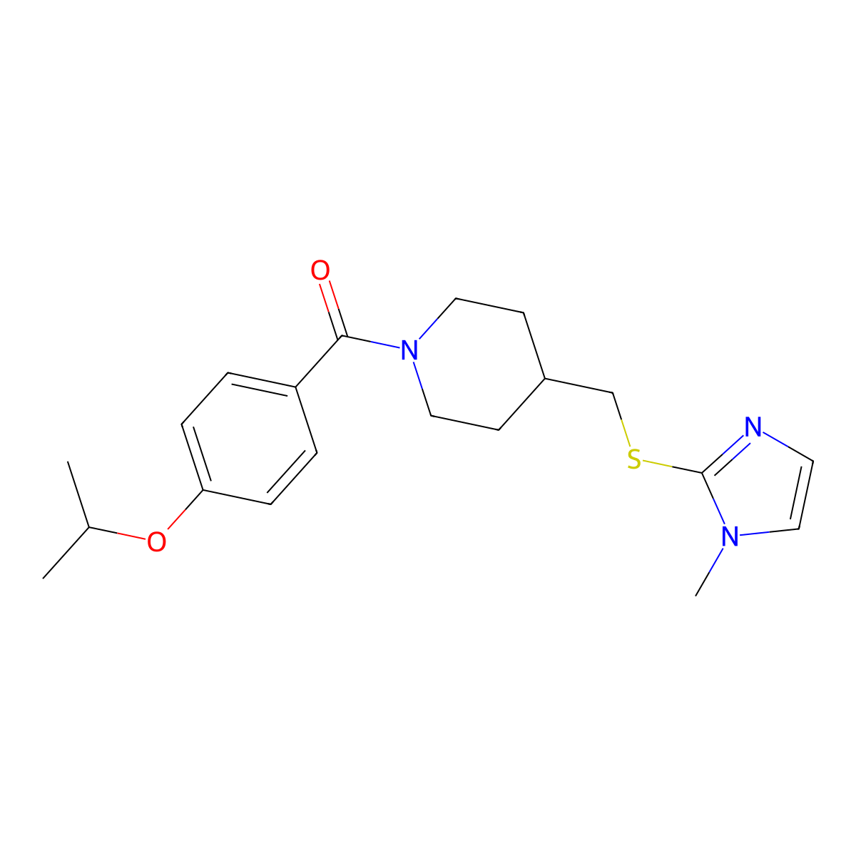 (4-isopropoxyphenyl)(4-(((1-methyl-1H-imidazol-2-yl)thio)methyl)piperidin-1-yl)methanone molecular structure, CAS 1428364-13-9