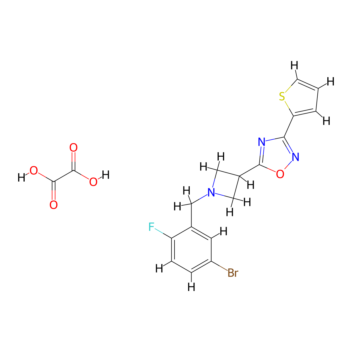 5-(1-(5-Bromo-2-fluorobenzyl)azetidin-3-yl)-3-(thiophen-2-yl)-1,2,4-oxadiazole oxalate molecular structure, CAS 1428364-19-5