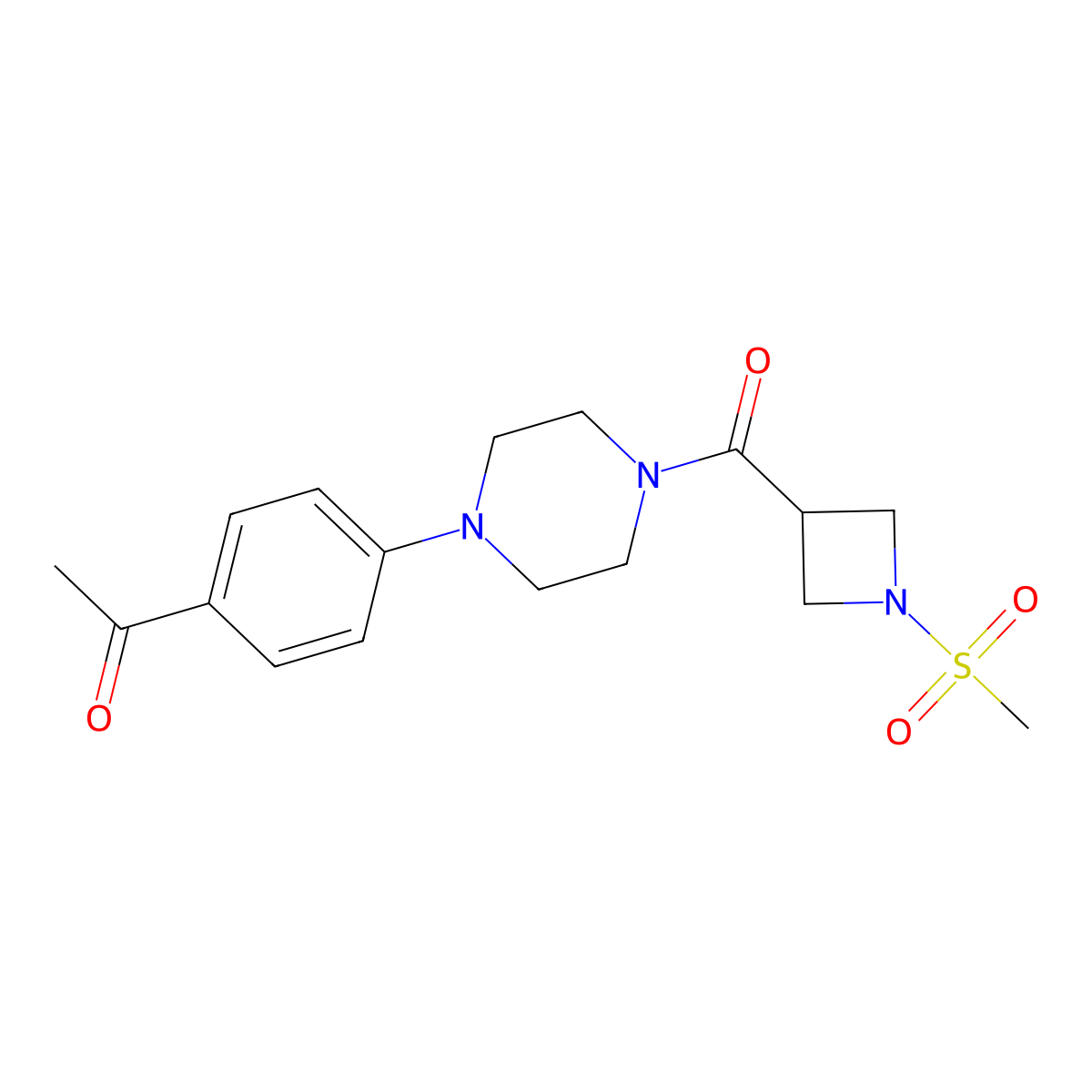 1-(4-(4-(1-(Methylsulfonyl)azetidine-3-carbonyl)piperazin-1-yl)phenyl)ethanone molecular structure, CAS 1428364-21-9