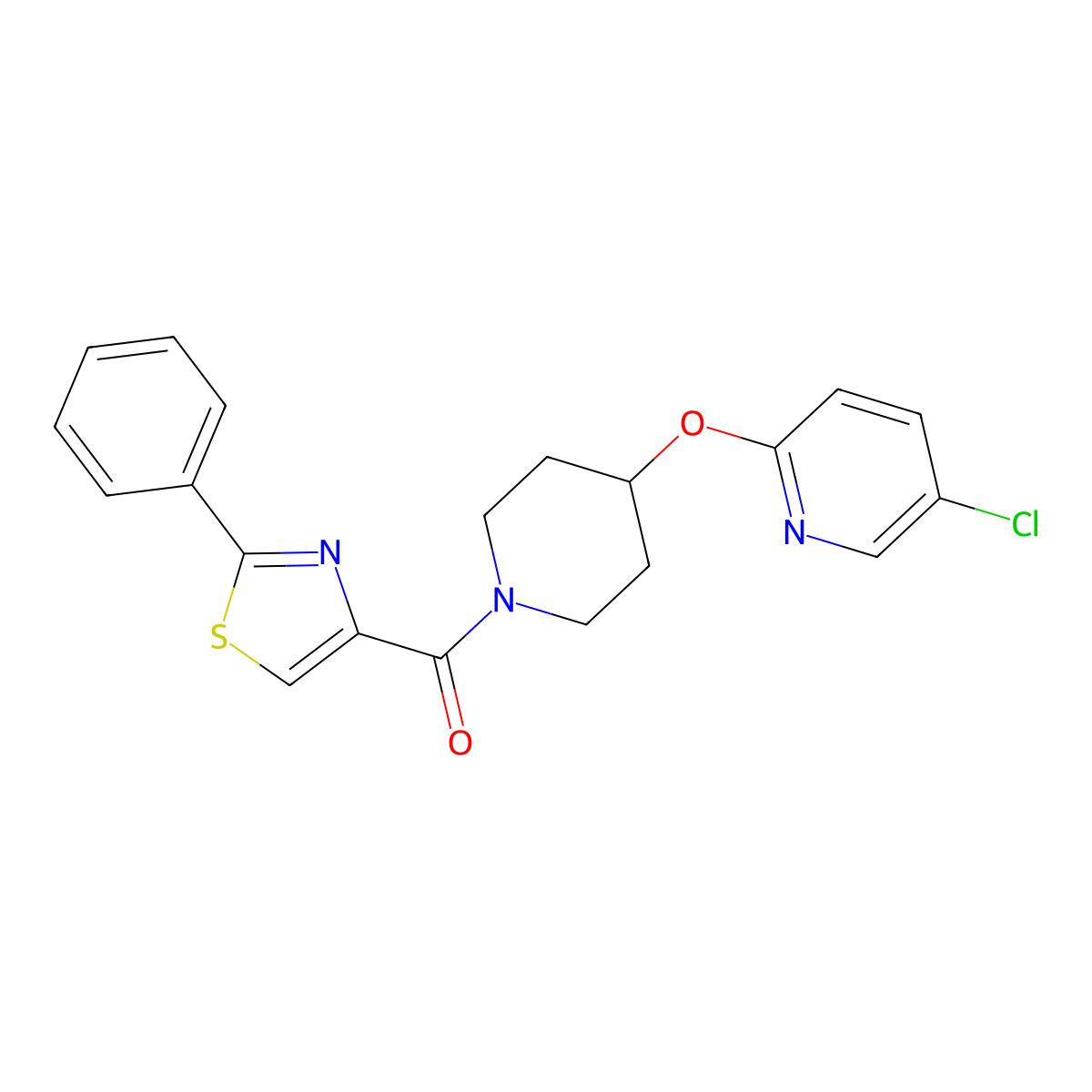 (4-((5-Chloropyridin-2-yl)oxy)piperidin-1-yl)(2-phenylthiazol-4-yl)methanone molecular structure, CAS 1428364-22-0