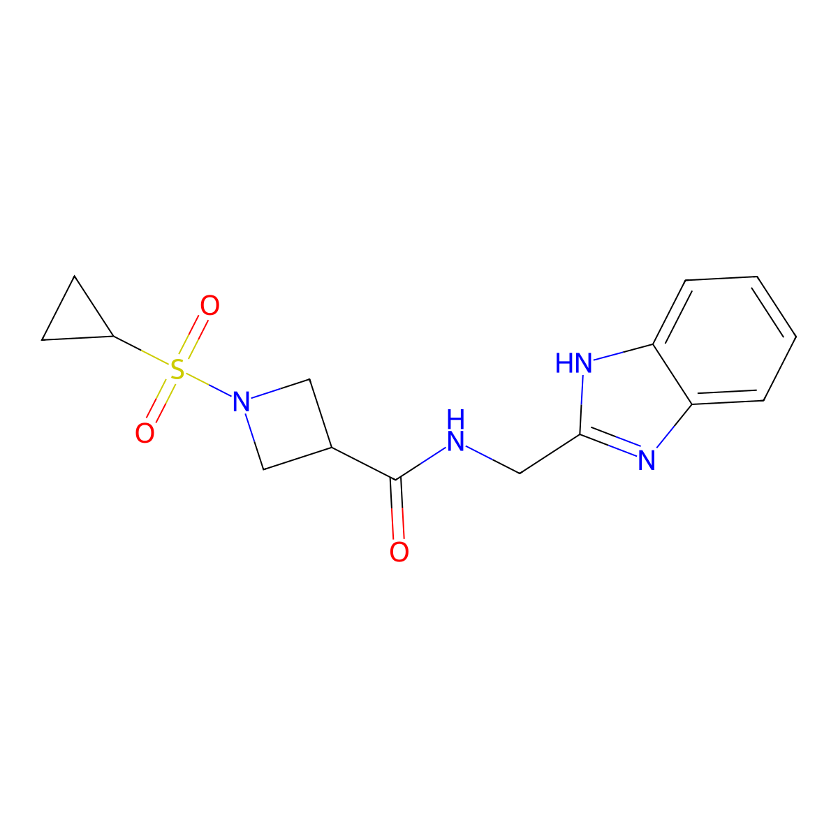 N-((1H-benzo[d]imidazol-2-yl)methyl)-1-(cyclopropylsulfonyl)azetidine-3-carboxamide molecular structure, CAS 1428364-23-1