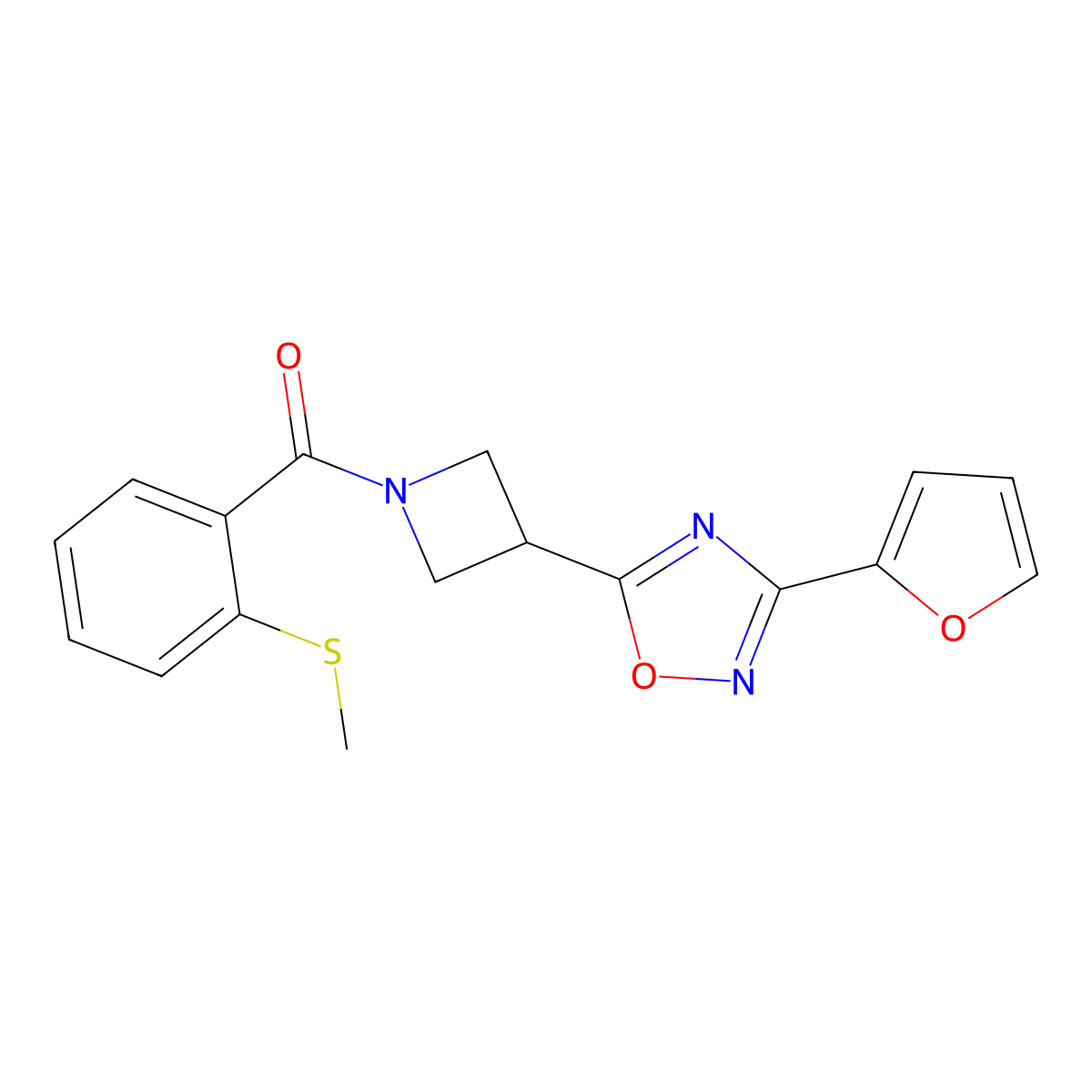 (3-(3-(Furan-2-yl)-1,2,4-oxadiazol-5-yl)azetidin-1-yl)(2-(methylthio)phenyl)methanone molecular structure, CAS 1428364-24-2