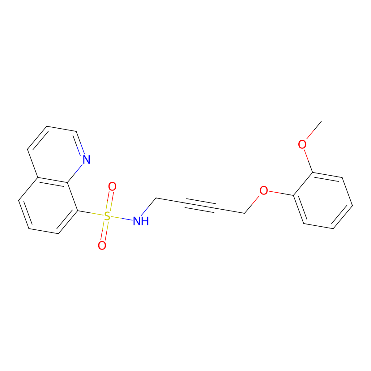 N-(4-(2-methoxyphenoxy)but-2-yn-1-yl)quinoline-8-sulfonamide molecular structure, CAS 1428364-26-4