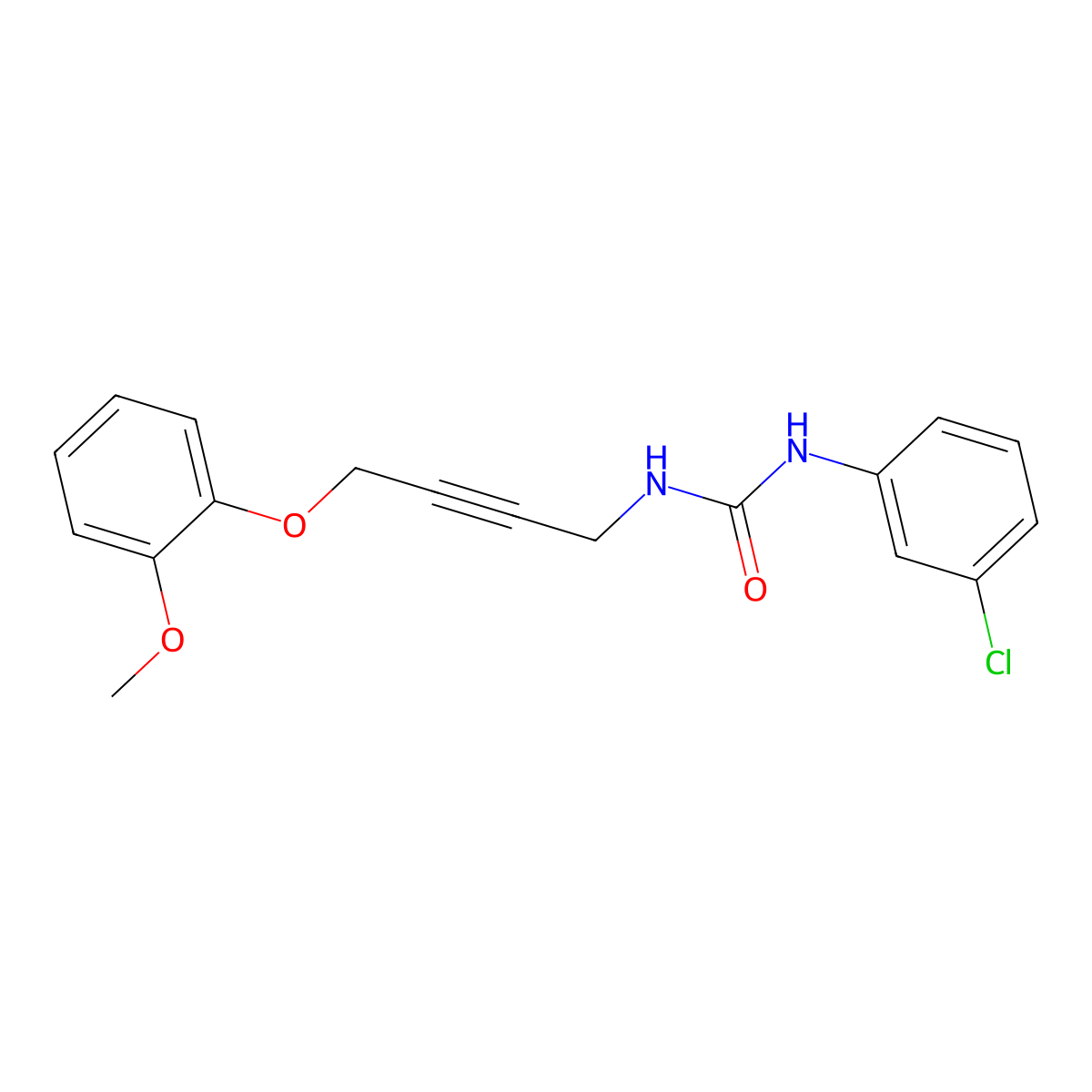 1-(3-Chlorophenyl)-3-(4-(2-methoxyphenoxy)but-2-yn-1-yl)urea molecular structure, CAS 1428364-27-5
