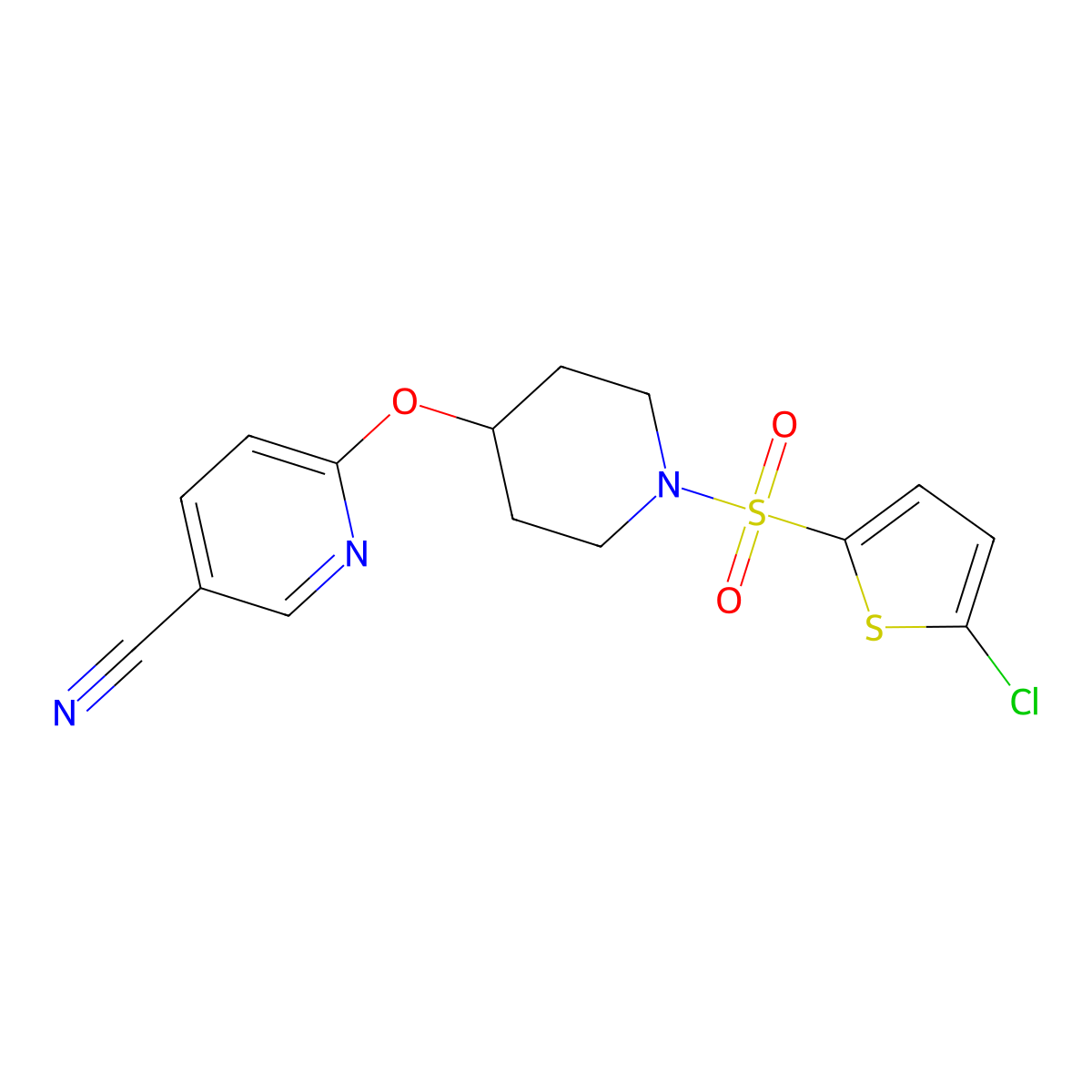 6-((1-((5-Chlorothiophen-2-yl)sulfonyl)piperidin-4-yl)oxy)nicotinonitrile molecular structure, CAS 1428364-30-0