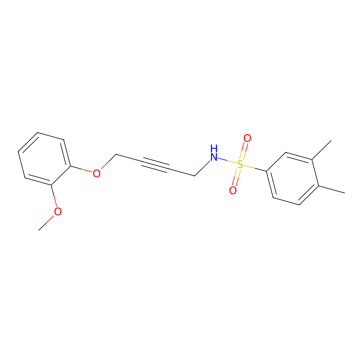 N-(4-(2-methoxyphenoxy)but-2-yn-1-yl)-3,4-dimethylbenzenesulfonamide molecular structure, CAS 1428364-36-6
