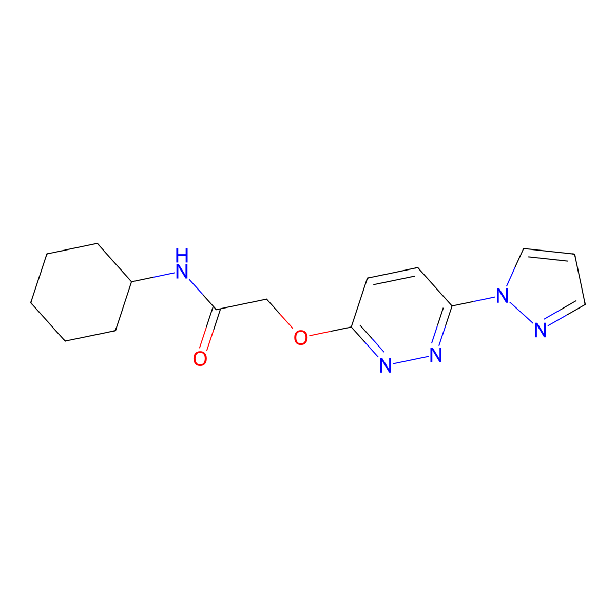 2-((6-(1H-pyrazol-1-yl)pyridazin-3-yl)oxy)-N-cyclohexylacetamide molecular structure, CAS 1428364-40-2