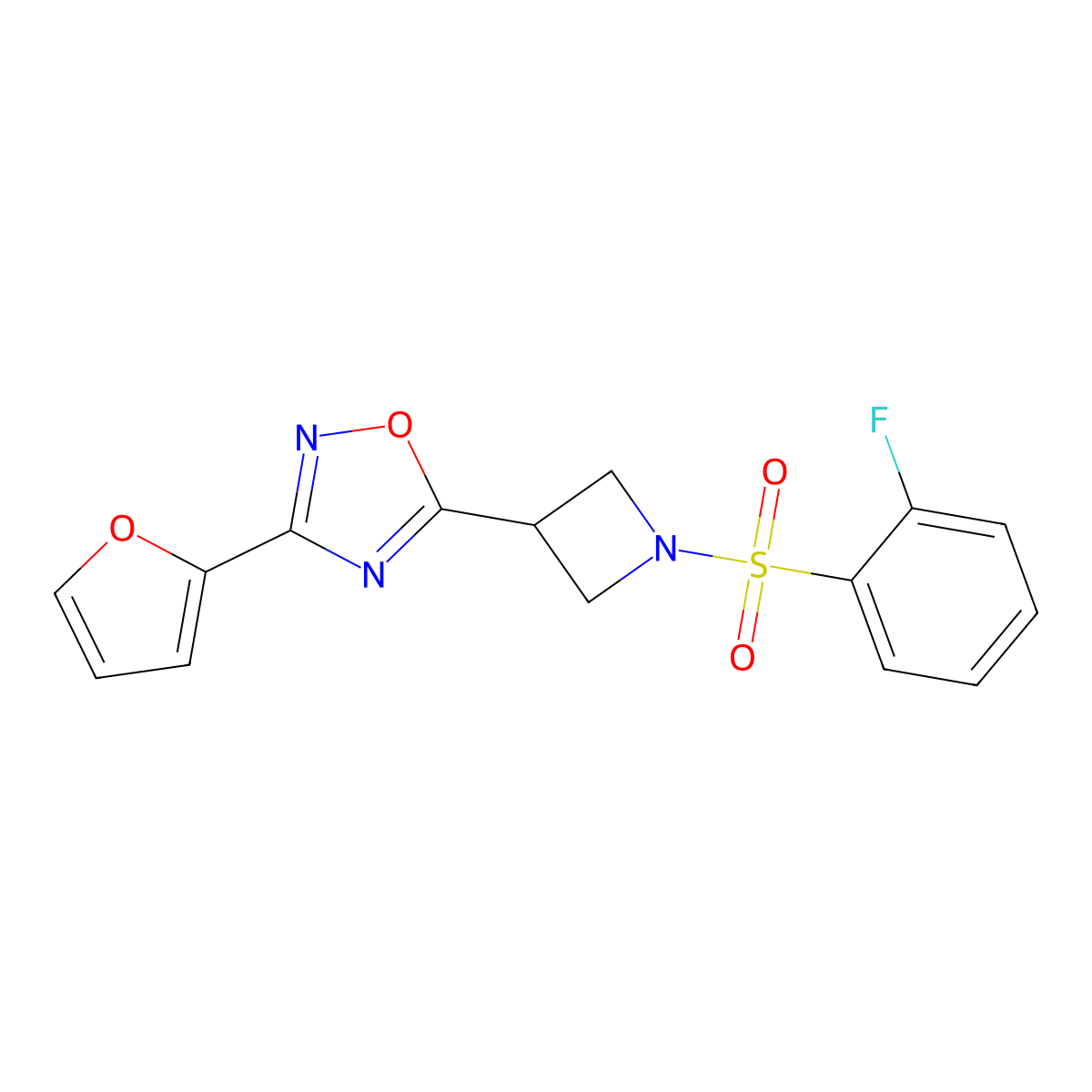 5-(1-((2-Fluorophenyl)sulfonyl)azetidin-3-yl)-3-(furan-2-yl)-1,2,4-oxadiazole molecular structure, CAS 1428364-41-3