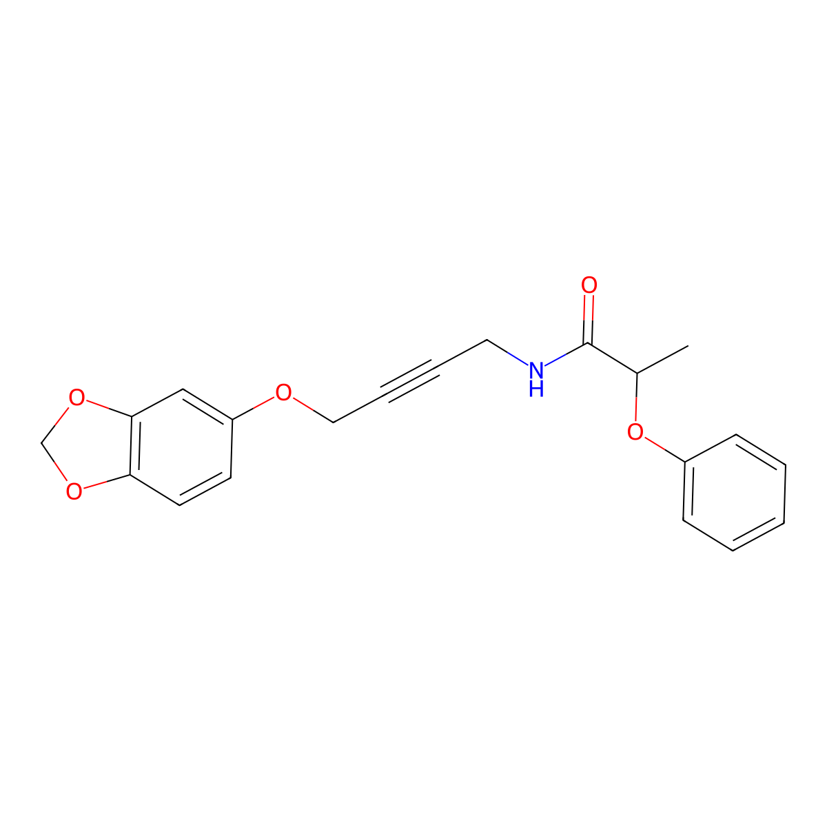 N-(4-(benzo[d][1,3]dioxol-5-yloxy)but-2-yn-1-yl)-2-phenoxypropanamide molecular structure, CAS 1428364-44-6