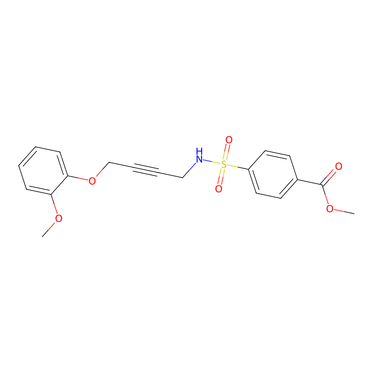 methyl 4-(N-(4-(2-methoxyphenoxy)but-2-yn-1-yl)sulfamoyl)benzoate molecular structure, CAS 1428364-45-7