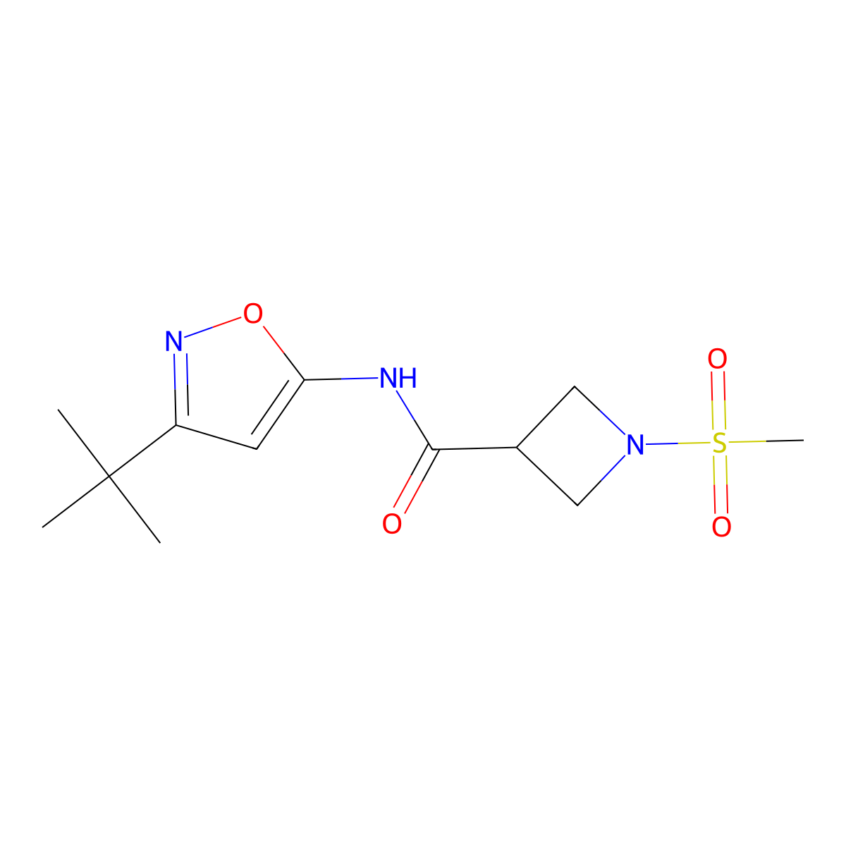 N-(3-(tert-butyl)isoxazol-5-yl)-1-(methylsulfonyl)azetidine-3-carboxamide molecular structure, CAS 1428364-51-5