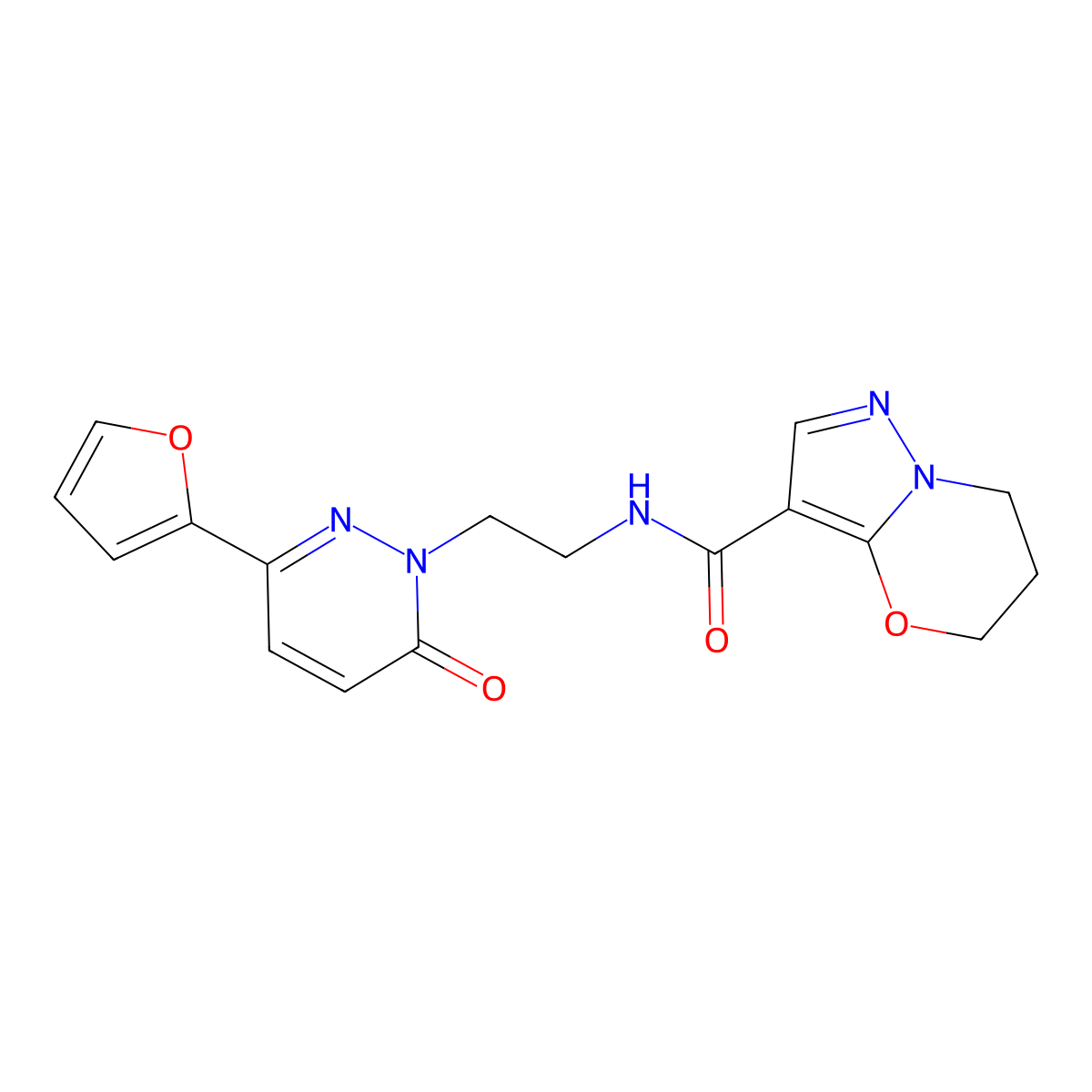 N-(2-(3-(furan-2-yl)-6-oxopyridazin-1(6H)-yl)ethyl)-6,7-dihydro-5H-pyrazolo[5,1-b][1,3]oxazine-3-carboxamide molecular structure, CAS 1428364-59-3