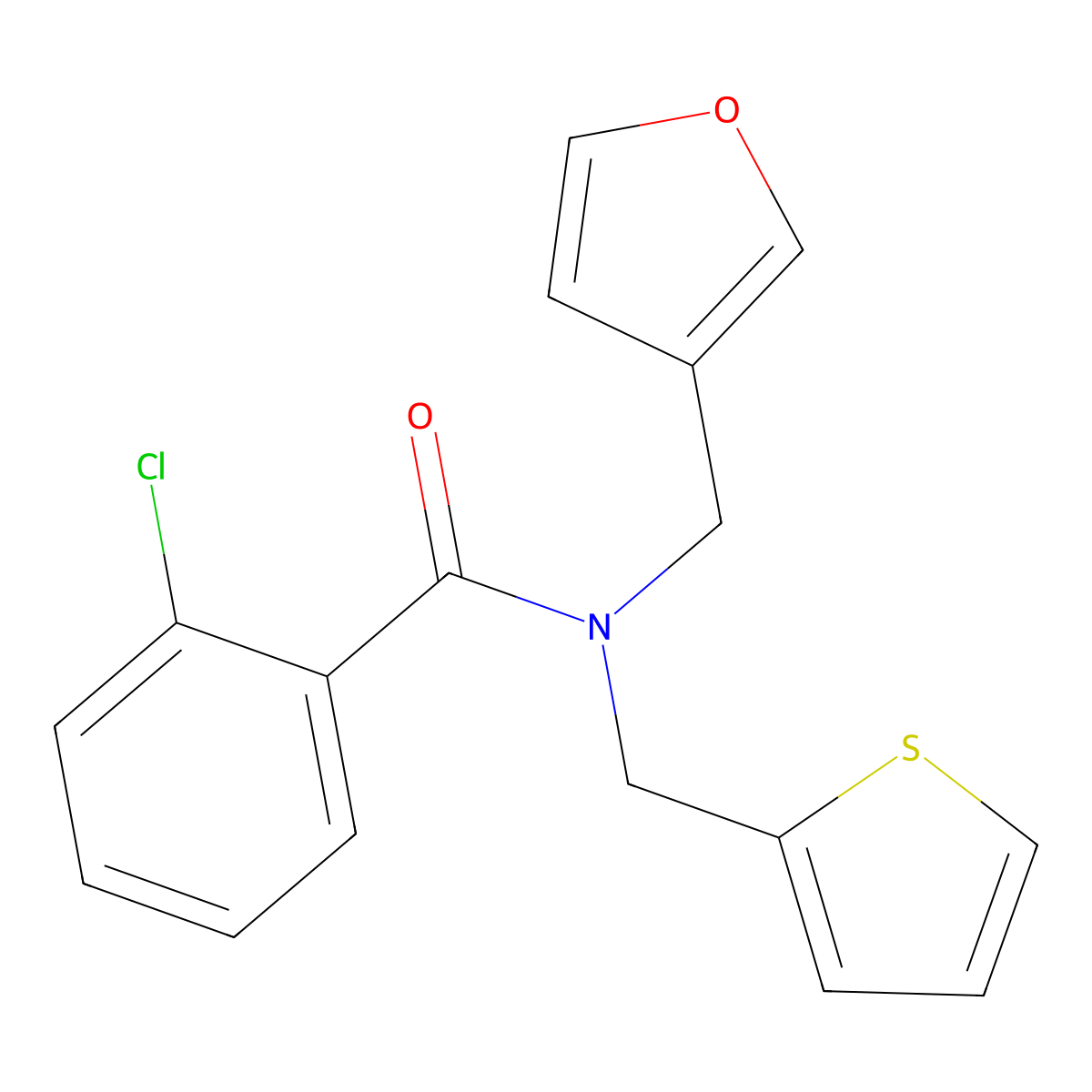 2-chloro-N-(furan-3-ylmethyl)-N-(thiophen-2-ylmethyl)benzamide molecular structure, CAS 1428364-60-6