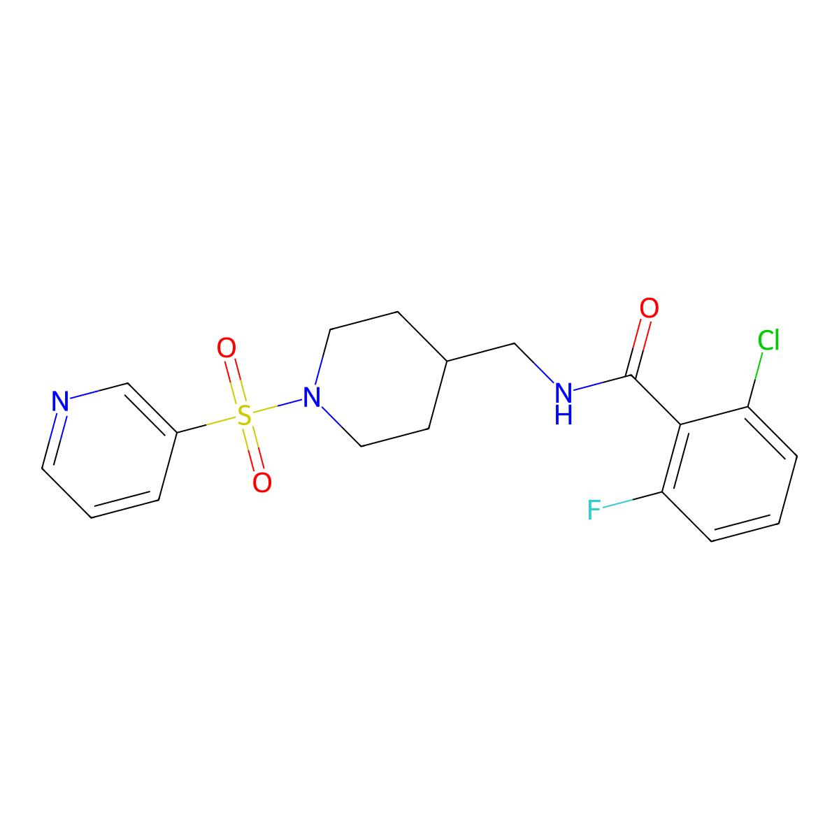 2-chloro-6-fluoro-N-((1-(pyridin-3-ylsulfonyl)piperidin-4-yl)methyl)benzamide molecular structure, CAS 1428364-66-2