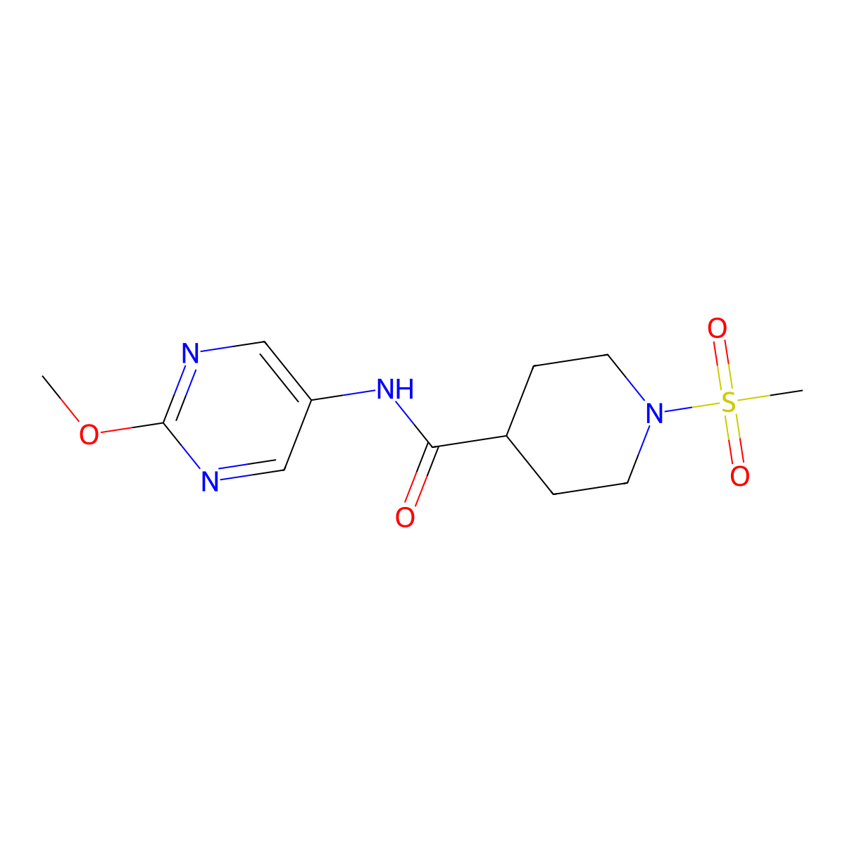 N-(2-methoxypyrimidin-5-yl)-1-(methylsulfonyl)piperidine-4-carboxamide molecular structure, CAS 1428364-67-3