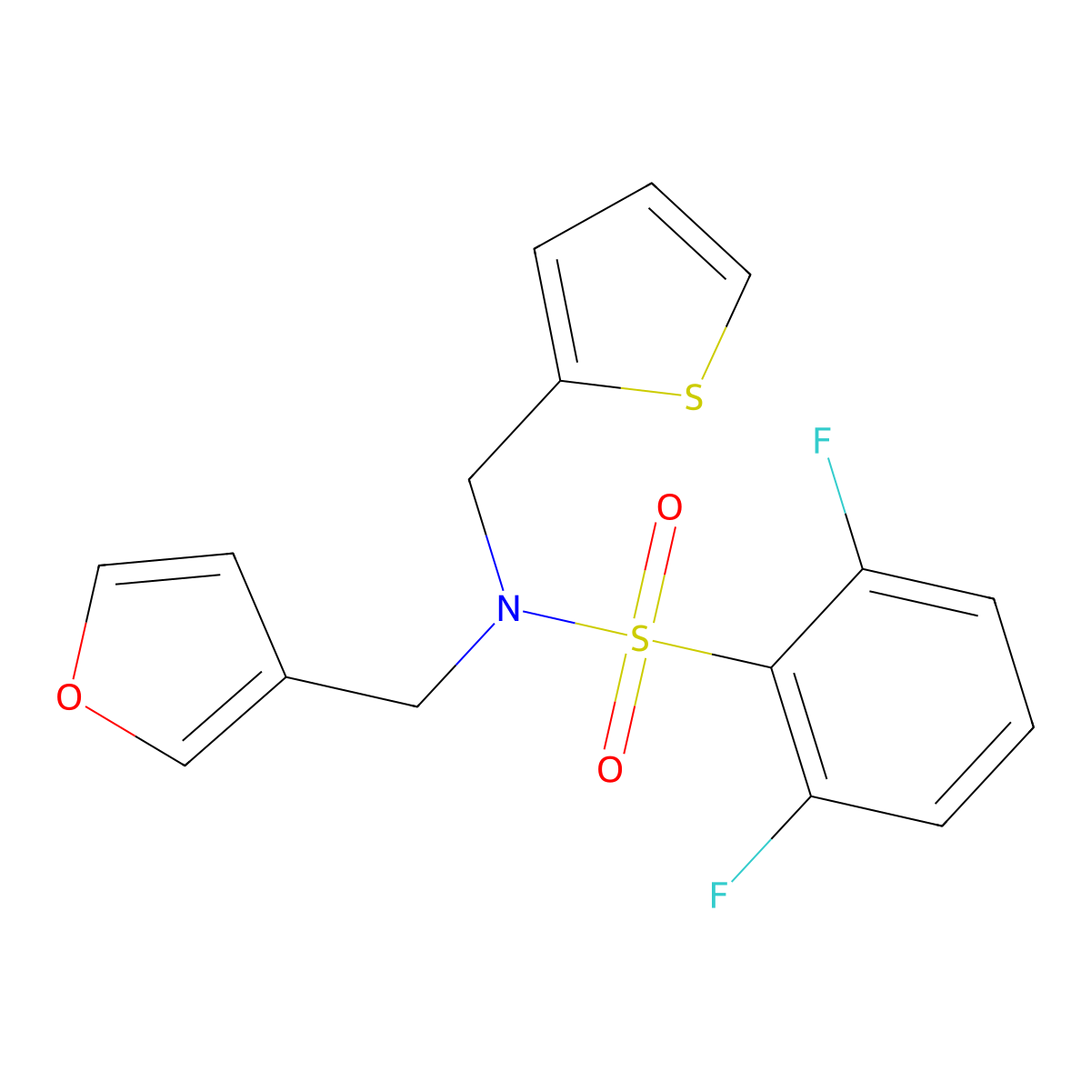 2,6-difluoro-N-(furan-3-ylmethyl)-N-(thiophen-2-ylmethyl)benzenesulfonamide molecular structure, CAS 1428364-70-8