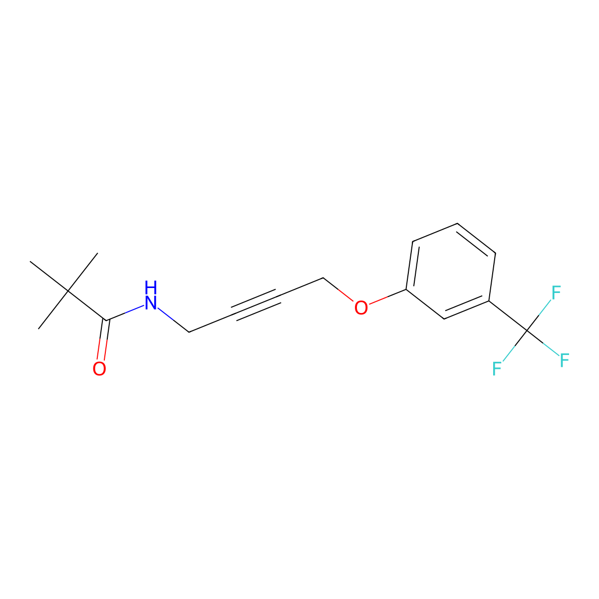N-(4-(3-(trifluoromethyl)phenoxy)but-2-yn-1-yl)pivalamide molecular structure, CAS 1428364-71-9