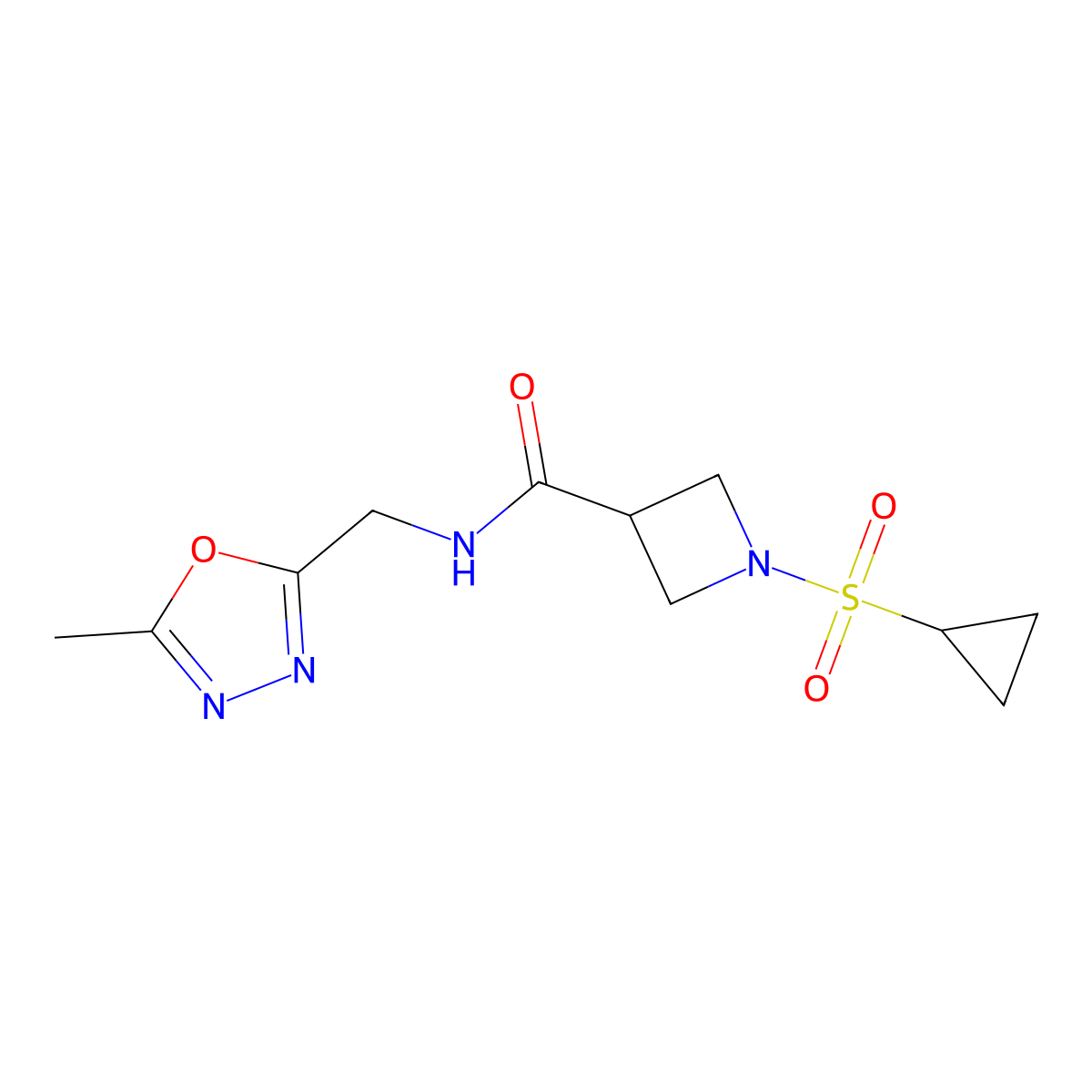 1-(cyclopropylsulfonyl)-N-((5-methyl-1,3,4-oxadiazol-2-yl)methyl)azetidine-3-carboxamide molecular structure, CAS 1428364-73-1