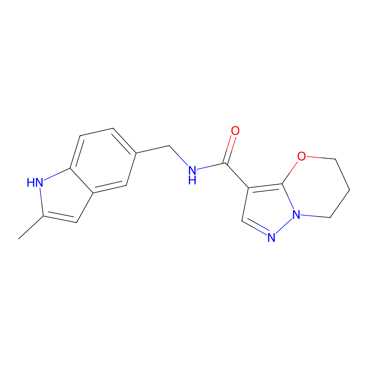 N-((2-methyl-1H-indol-5-yl)methyl)-6,7-dihydro-5H-pyrazolo[5,1-b][1,3]oxazine-3-carboxamide molecular structure, CAS 1428364-77-5