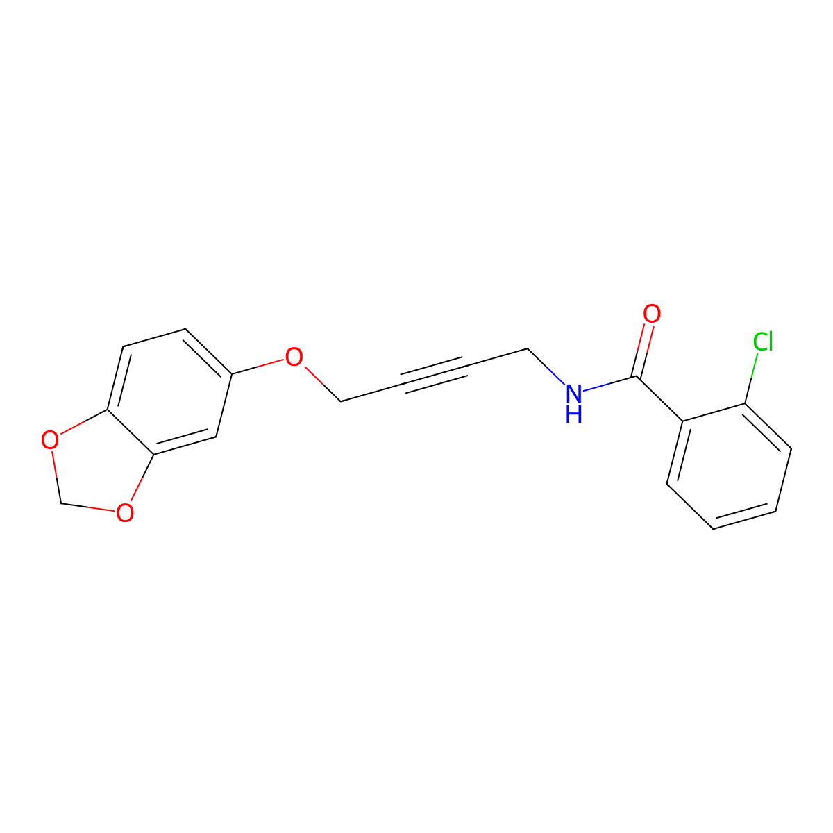 N-(4-(benzo[d][1,3]dioxol-5-yloxy)but-2-yn-1-yl)-2-chlorobenzamide molecular structure, CAS 1428364-78-6