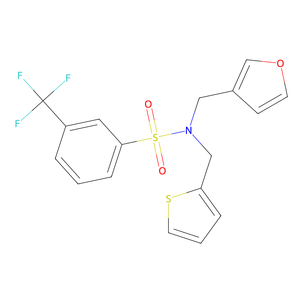 N-(furan-3-ylmethyl)-N-(thiophen-2-ylmethyl)-3-(trifluoromethyl)benzenesulfonamide molecular structure, CAS 1428364-79-7