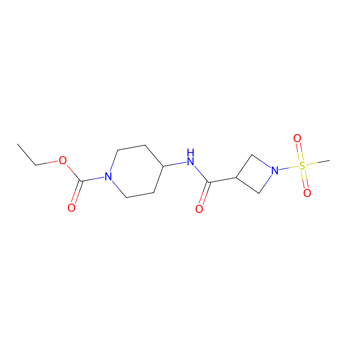 Ethyl 4-(1-(methylsulfonyl)azetidine-3-carboxamido)piperidine-1-carboxylate molecular structure, CAS 1428364-80-0