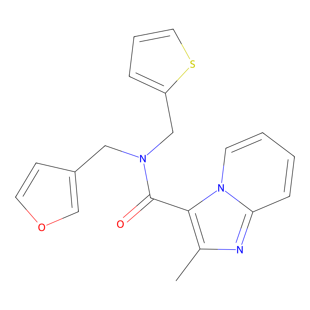 N-(furan-3-ylmethyl)-2-methyl-N-(thiophen-2-ylmethyl)imidazo[1,2-a]pyridine-3-carboxamide molecular structure, CAS 1428364-81-1