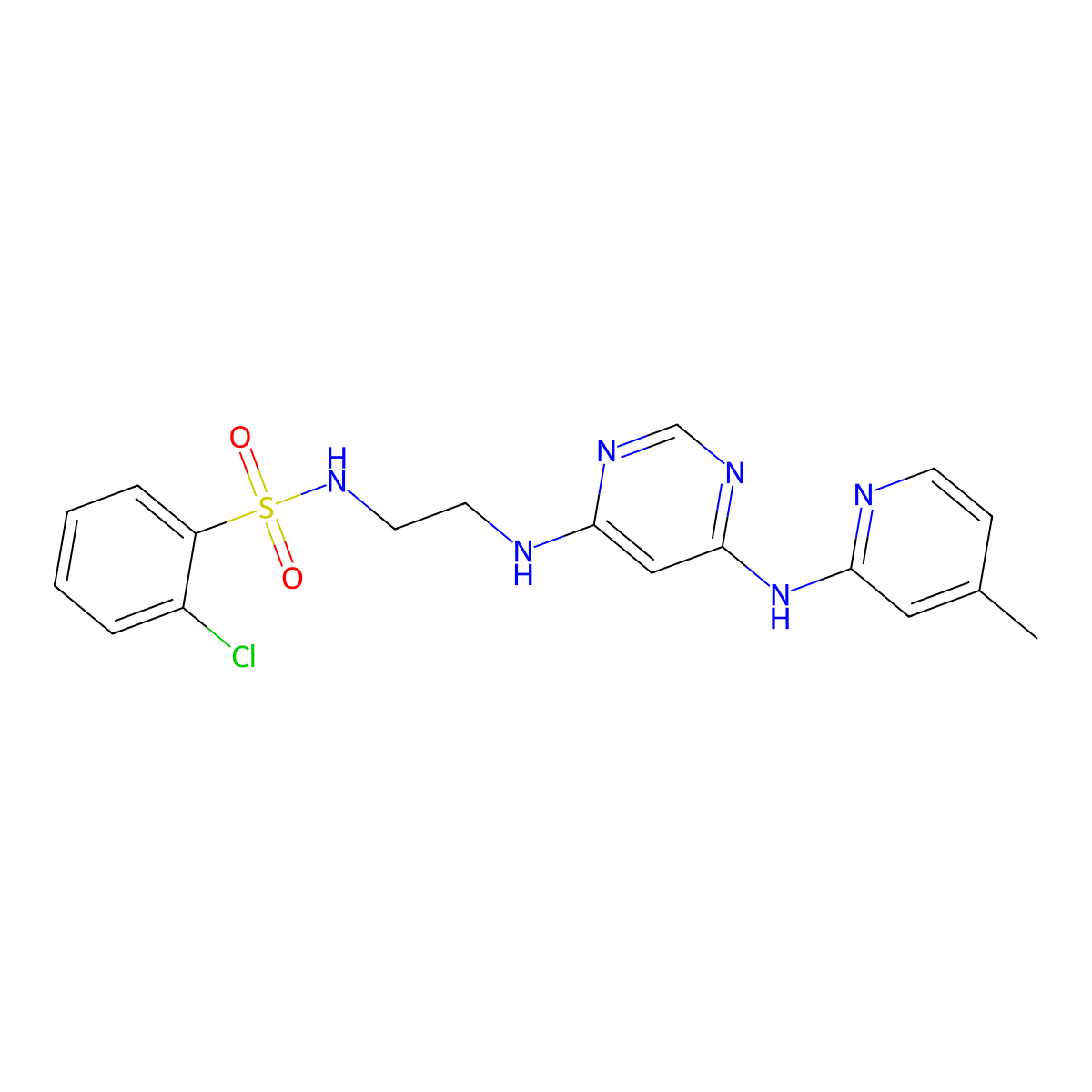 2-chloro-N-(2-((6-((4-methylpyridin-2-yl)amino)pyrimidin-4-yl)amino)ethyl)benzenesulfonamide molecular structure, CAS 1428364-83-3