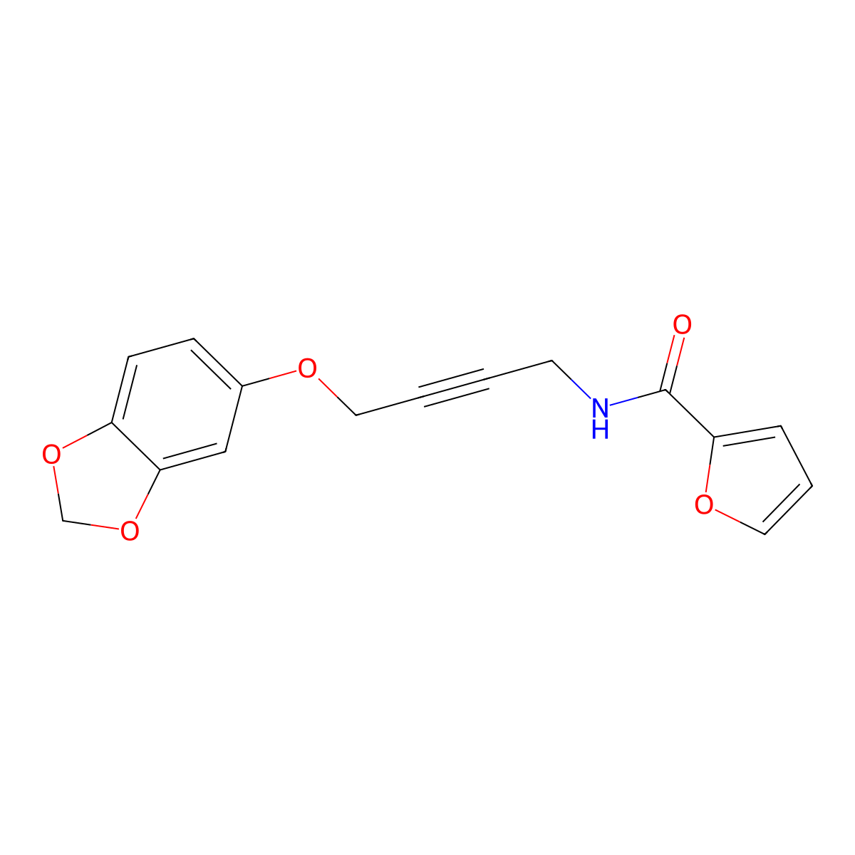 N-(4-(benzo[d][1,3]dioxol-5-yloxy)but-2-yn-1-yl)furan-2-carboxamide molecular structure, CAS 1428364-86-6